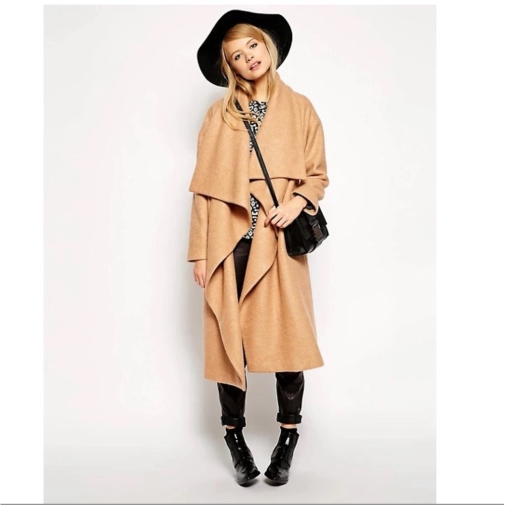 ASOS Camel Coat drape waterfall blanket coat jacket